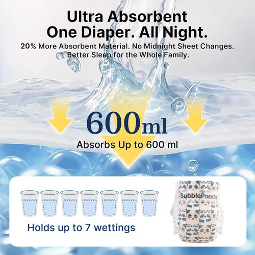 BubblePanda Overnight Diapers - Nighttime Protection with Dual Absorbent Core | Size 4, 72 Count