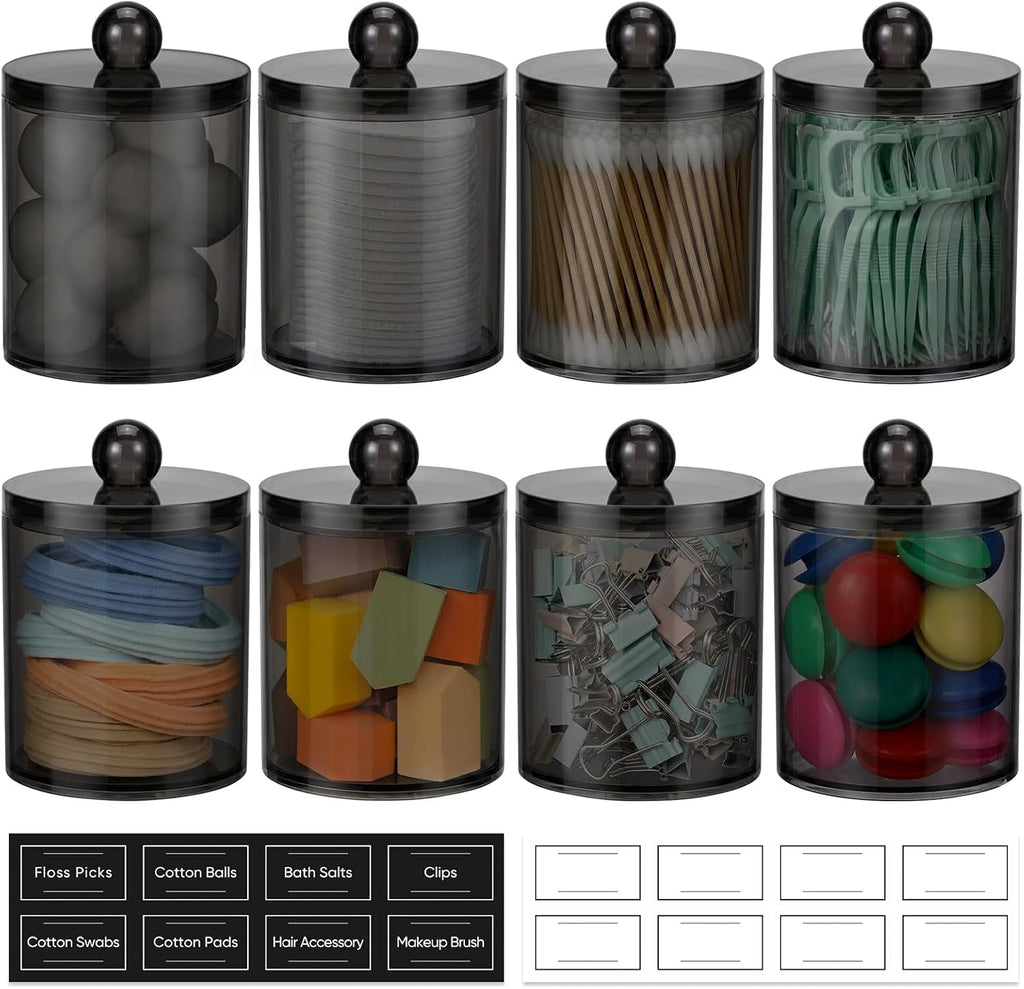 Skiennix Acrylic Qtip Holder Dispenser - 8 Pack Clear Canister for Cotton Swabs & Makeup Storage