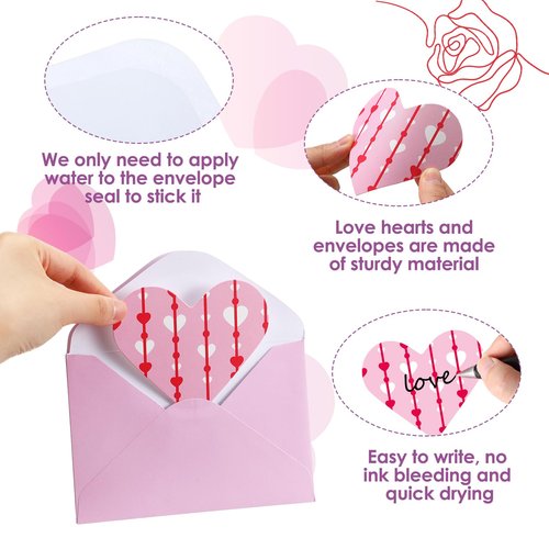 Cholemy 180 Pcs Valentine's Day Cards with Envelopes Blank Heart Shaped Greeting Cards Funny Paper Cutouts Gummed Envelopes for Valentine's Day Anniversary Weddings Invitations, 4 x 6 Inch (Stripes)
