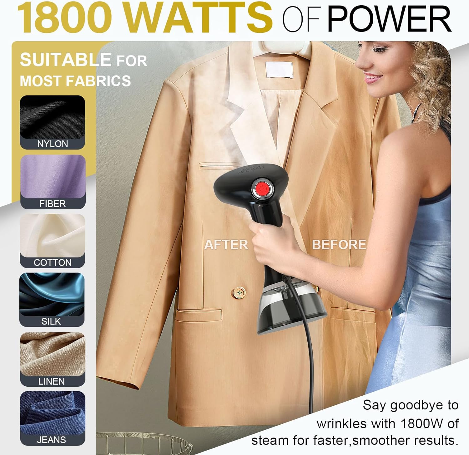 Skiennix Handheld Clothes Steamer - 1800W Fast Heat-Up, 3 Steam Settings, 380ml Tank, Portable Travel Use