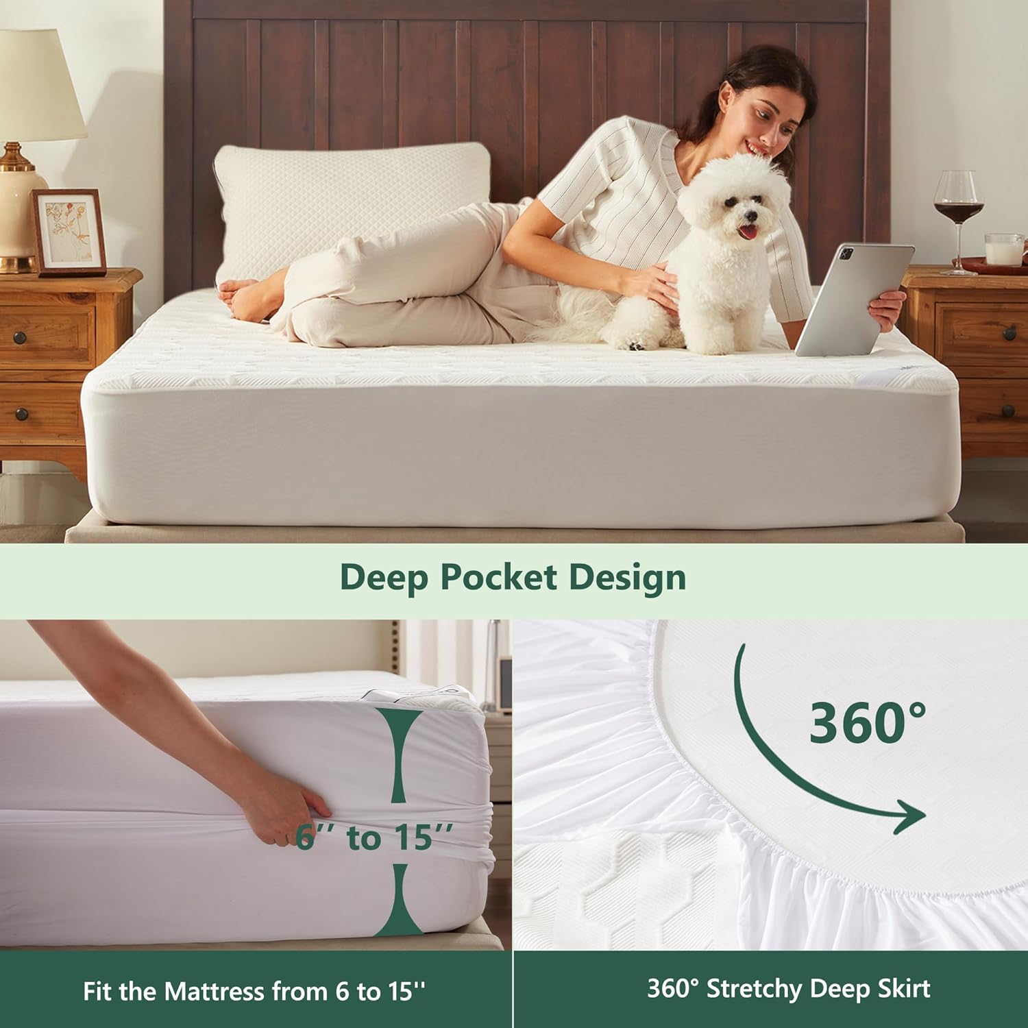Skiennix Twin Size Waterproof Mattress Protector - Bamboo Cooling Pad with Deep Pocket | Breathable & Machine Washable