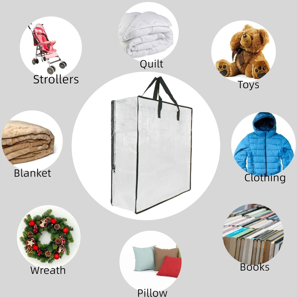 Skiennix Clear Storage Bags - 3 Pack Zippered Organizers with Handles for Blankets & Bedding