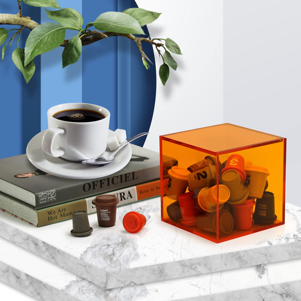 Coffee Capsule Storage Box Coffee Pod Holder Organizers Accessories Anti Dust Durable Clear Acrylic Box for House and Office Use, Orange, 5x5 In