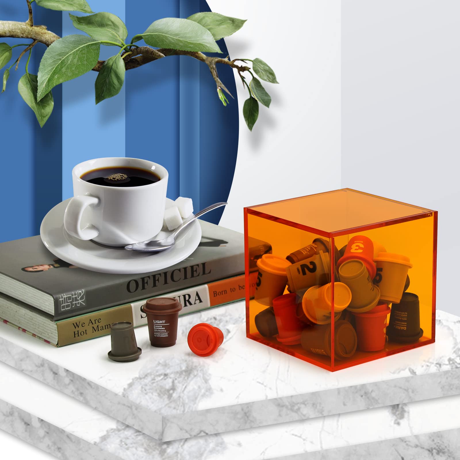 Coffee Capsule Storage Box Coffee Pod Holder Organizers Accessories Anti Dust Durable Clear Acrylic Box for House and Office Use, Orange, 5x5 In