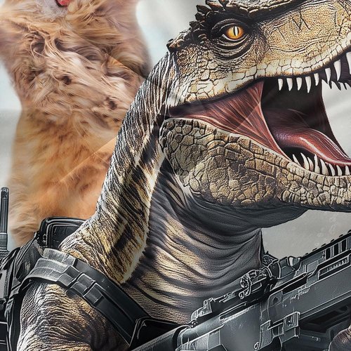 Grtuspr Funny Cat Shower Curtain Set, Cute Cat Riding Dinosaur Theme Ocean Curtains for Bathroom Fun Nautical Kids Decor Polyester Fabric Restroom Curtains