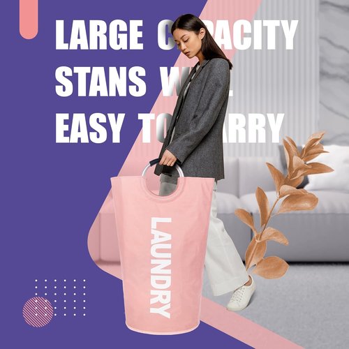 Caroeas 95L Pro Large Laundry Basket - Waterproof Hamper with Padded Handles | Collapsible Design (Pink)