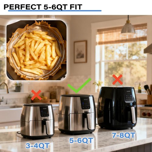 Air Fryer Liners Clip to Keep Disposable Paper Liner in Place – Prevent Parchment Paper Curling & Burning |Food Grade 304 Stainless Steel| Heat Resistant| Fit 5QT 6QT Air Fryer – 1 Pack