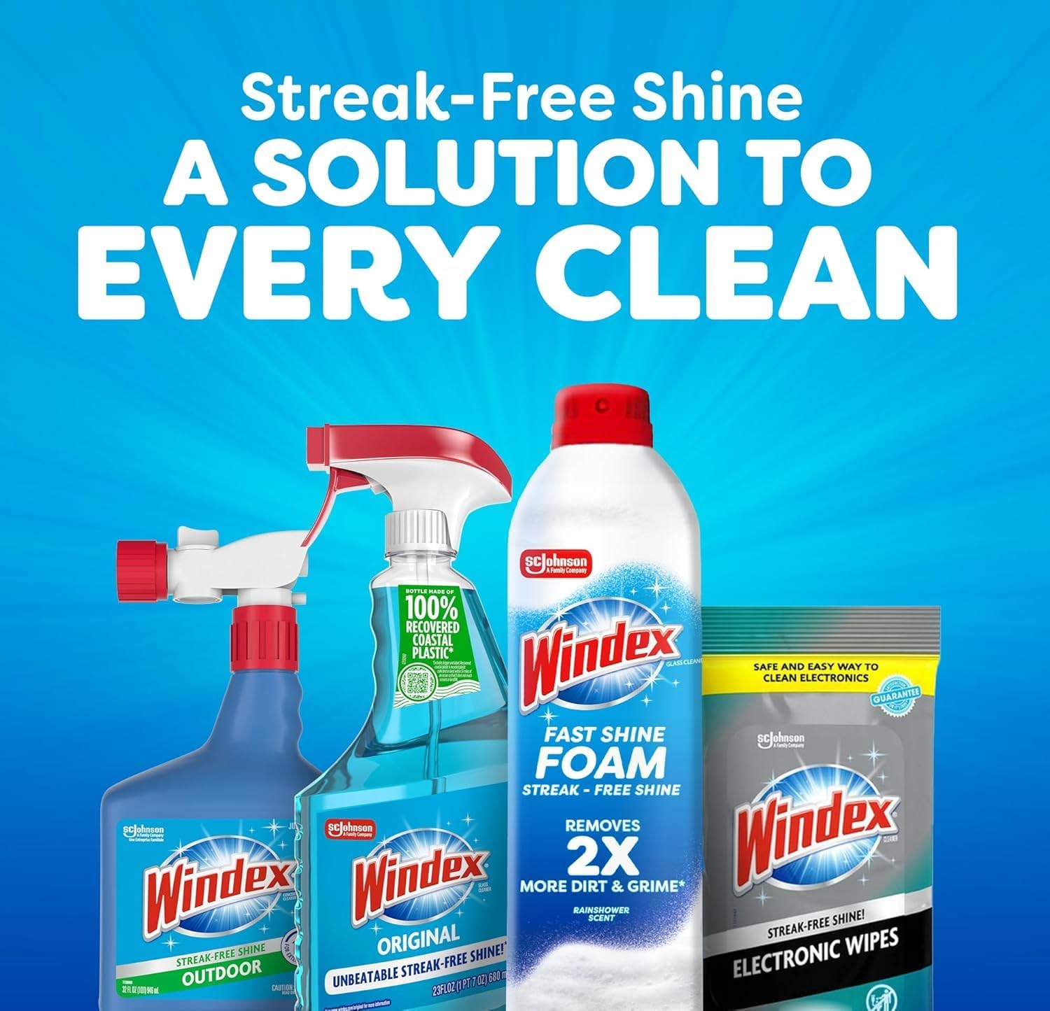 Windex Glass Cleaner - Original Blue 23oz Trigger Spray & 19oz Fast Shine Foam Bundle