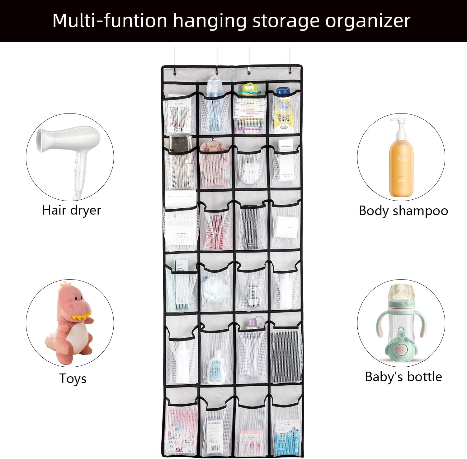 SAVERHO Over The Door Shoe Organizer - 24 Mesh Pockets for Efficient Storage | White Hanging Shoe Rack