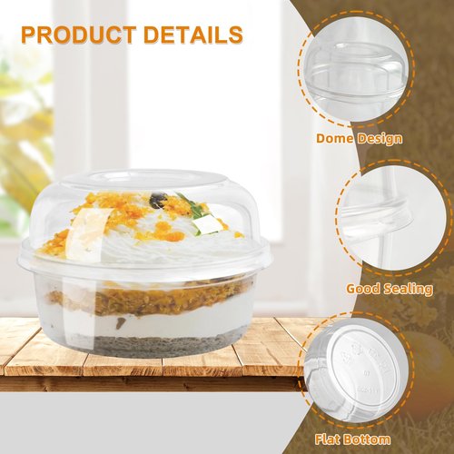 OBXMLFY 8oz Plastic Containers With Lids And Spoons 50 Pack, Dessert Cups With Lids,Small Disposable Snack Bowls For Ice Cream Cake Fruit Parfait Pudding And Jello Shot (8oz)