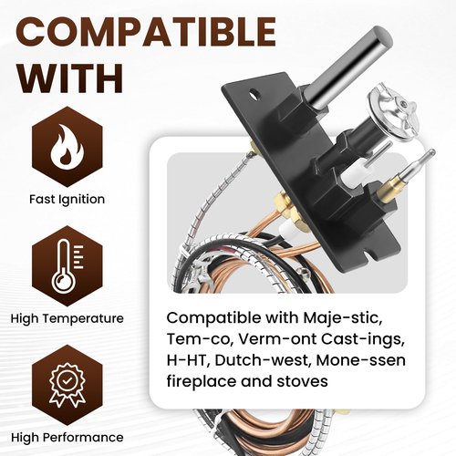 Fetechmate Pilot Assembly for NG LPG Fireplace 10002264 10002265, Propane and Natural Gas Fireplace Pilot Assembly Fit for HH-T, Maj-estic, Verm-ONT, TEM-co, Dutch-west, Mon-Essen Fireplace Stoves