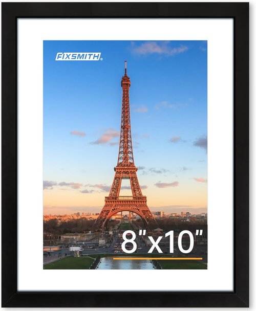FIXSMITH 8x10 Picture Frame - HD Plexiglass for 5x7 with Mat or 8x10 Without Mat - Black Tabletop & Wall Display