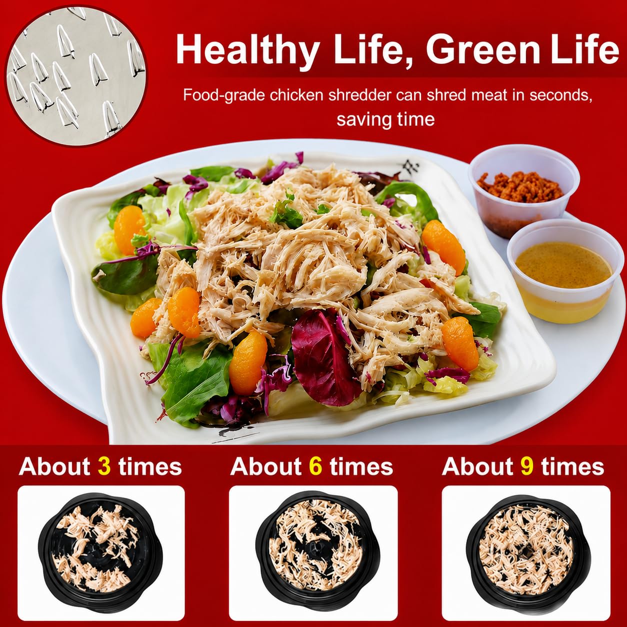 Haarshe Upgraded 5-in-1 Large Chicken Shredder with Cleaning Brush & Tong 10'' Pro Chicken Shredder Tool Twist Large Stable Anti-Slip Ergonomic Handle Removable Tray Dishwasher Safe, BPA Free
