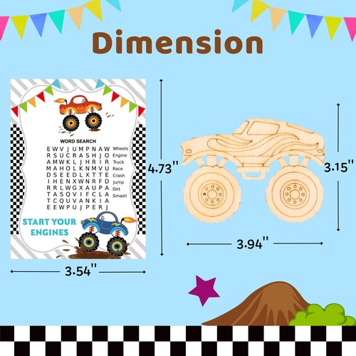 GOGREENWOVEN Monster Truck Party Favors - 24 PCS Truck Car Birthday Party Supplies - Car Cards & Paint Crafts - Monster Trucks Birthday Decorations Goodie Bags Gifts Prizes for Kids Boys Toddler