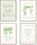 LARTSFRO Coquette Wall Art Decor - Sage Green Bow Posters | Inspirational Bible Verses | 12x16 Inch Set of 4 (Unframed)