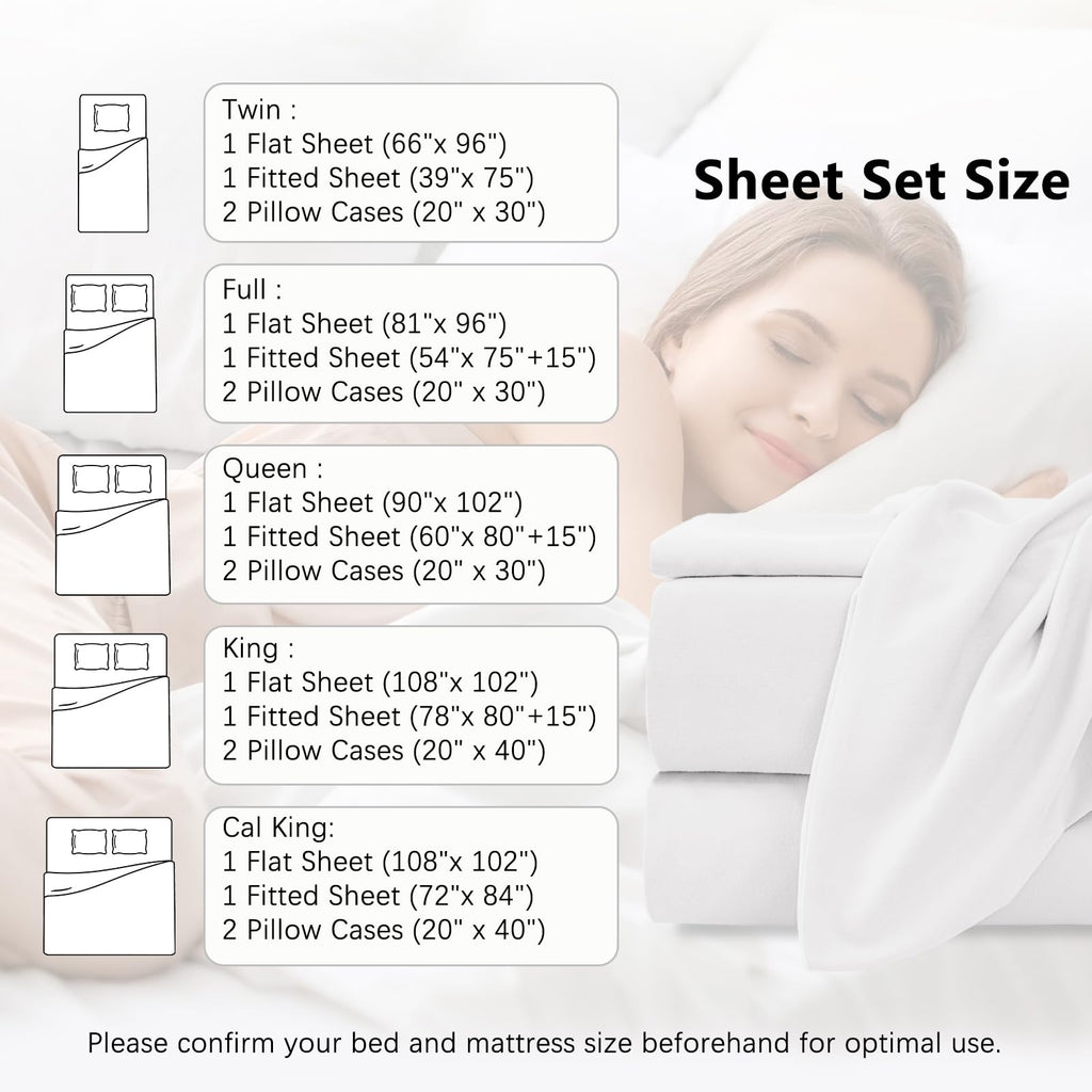 USXIBEI Queen Size 4 Piece Sheet Set - Hotel Luxury Bedding for Queen Size Bed - Soft and Breathable Bed Sheets Set - Deep Pocket Sheets,Wrinkle & Fade Resistant(Queen, White)