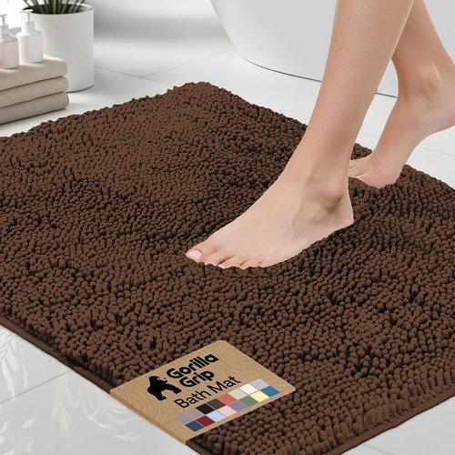 GORILLA GRIP Bath Rug Mat - Soft Absorbent Chenille | Quick Dry Microfiber, 44x26, Brown