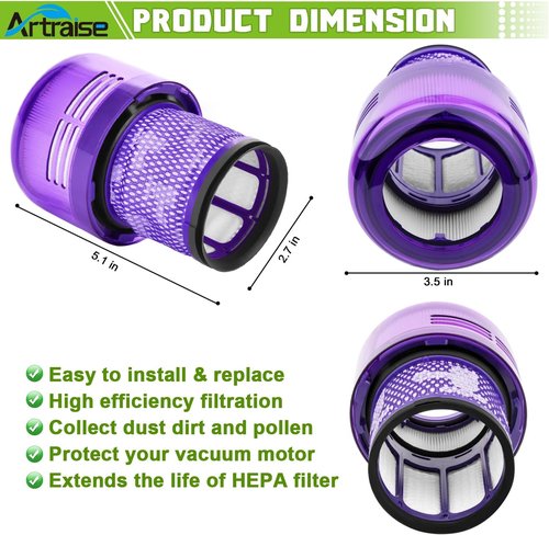 Artraise V15 Filter Replacement - Compatible with Dyson V11 Torque Drive | 2 Pack for Enhanced Cleaning