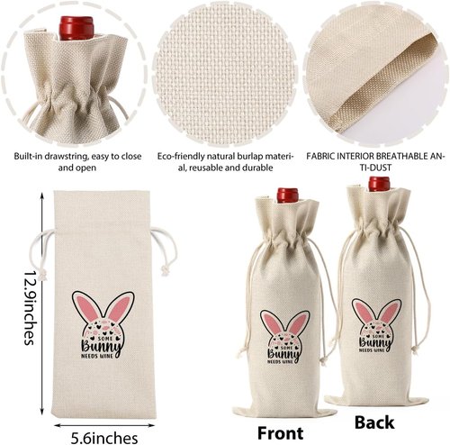 Funny Easter Wine Bag Pink Bunny Ears Decorations Easter Basket Easter Holiday Gifts for Women Men Easter Wine Bag Gifts for Wine Lover Easter Party Decorations