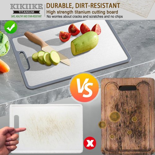 Titanium Cutting Board Set of 3, Double-sided non-slip edging Pure Titanium Chopping Board for Kitchen - Safety and slip resistance Hand Guard Durable and easy to clean (3-Piece S/M/L)