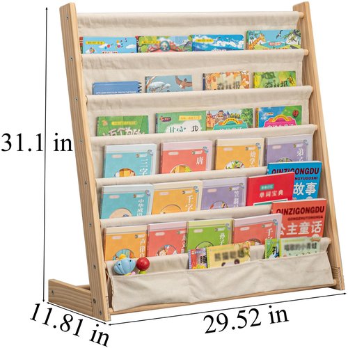 CYMFBSFBU 7 Tier Wooden Kids Bookshelf Book Holder Natural Wood Book Rack Storage Bookshelf for Kids Room Study Room Play Room Toy Storage Organizer (W: 29.52")