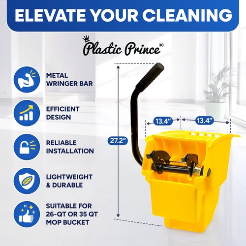 PLASTIC PRINCE Mop Wringer Only Side Press Wringer Replacement for Commercial Mop Bucket on Wheels - 26-Quart or 35 Quart, Yellow