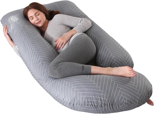 Allopera Pregnancy Pillow - Full Body Maternity Support 57" | Removable Washable Cover, 100% Cotton for Comfort