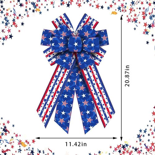Hying Large Patriotic Wreath Bows - Red & Blue Striped Burlap with American Stars | Perfect for 4th of July & Memorial Day Decorations