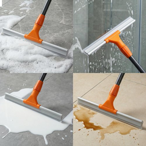 CLEANHOME Silicone Floor Squeegee for Shower Glass, Floor, and Garage - Heavy-Duty Pet Hair Remover, Bathroom Tile Cleaner, Window Wiper - Flexible, No Streaks, Compact Storage