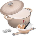 VORRINGARD Enameled Cast Iron Dutch Oven Pot with Lid, for Bread Baking, Round Bread Oven- include Sourdough Bread Baking Supplies Set, 6QT, Latte