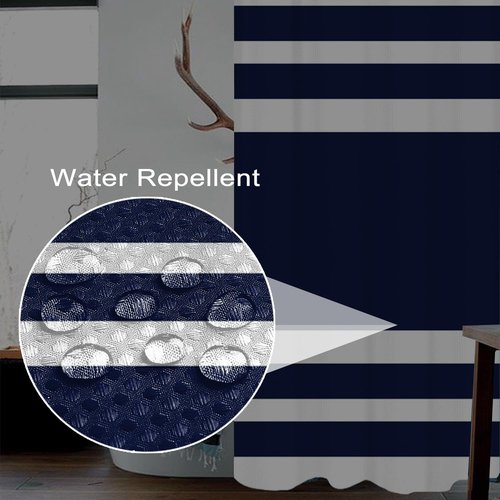 Uiiooazy White Navy Blue Shower Curtain for Bathroom 72x72inches Boho Navy Blue and White Striped Waffle Shower Curtain Set with Hooks Bohemia Geometric Waterproof Fabric Shower Curtain