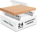 Amber Home Wooden Pants Hangers - 24 Pack Natural Wood Clips for Jeans, Slacks & Shorts