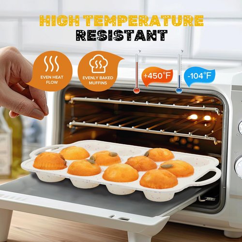 Datunsu Silicone Muffin Pan, Metal Reinforced Frame Regular Size 2.8 Inch Cupcake Pan with Handle 12 Cups Nonstick Muffin Tray for Baking BPA Free 1 Pack Confetti