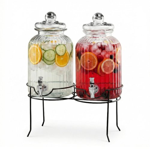 Style Setter Canyon Glass Beverage Dispenser with Stand Set of 2-1.3 Gallon Drink Dispenser with Stand & Spigot - Leak-Proof Lemonade Dispenser - Punch Dispenser for Parties, Weddings, Birthdays