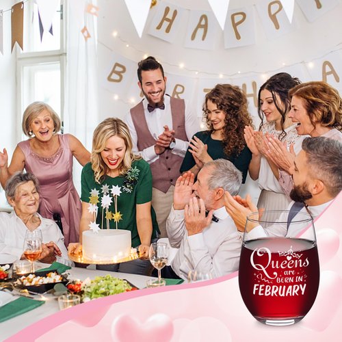 Futtumy Birthday Gifts for Women, Queens Are Born in February Birthday Wine Glass, Funny February Gifts for Daughter Mom Her Wife Sister Friend Girlfriend, Aquarius Pisces Present for Women, 17oz