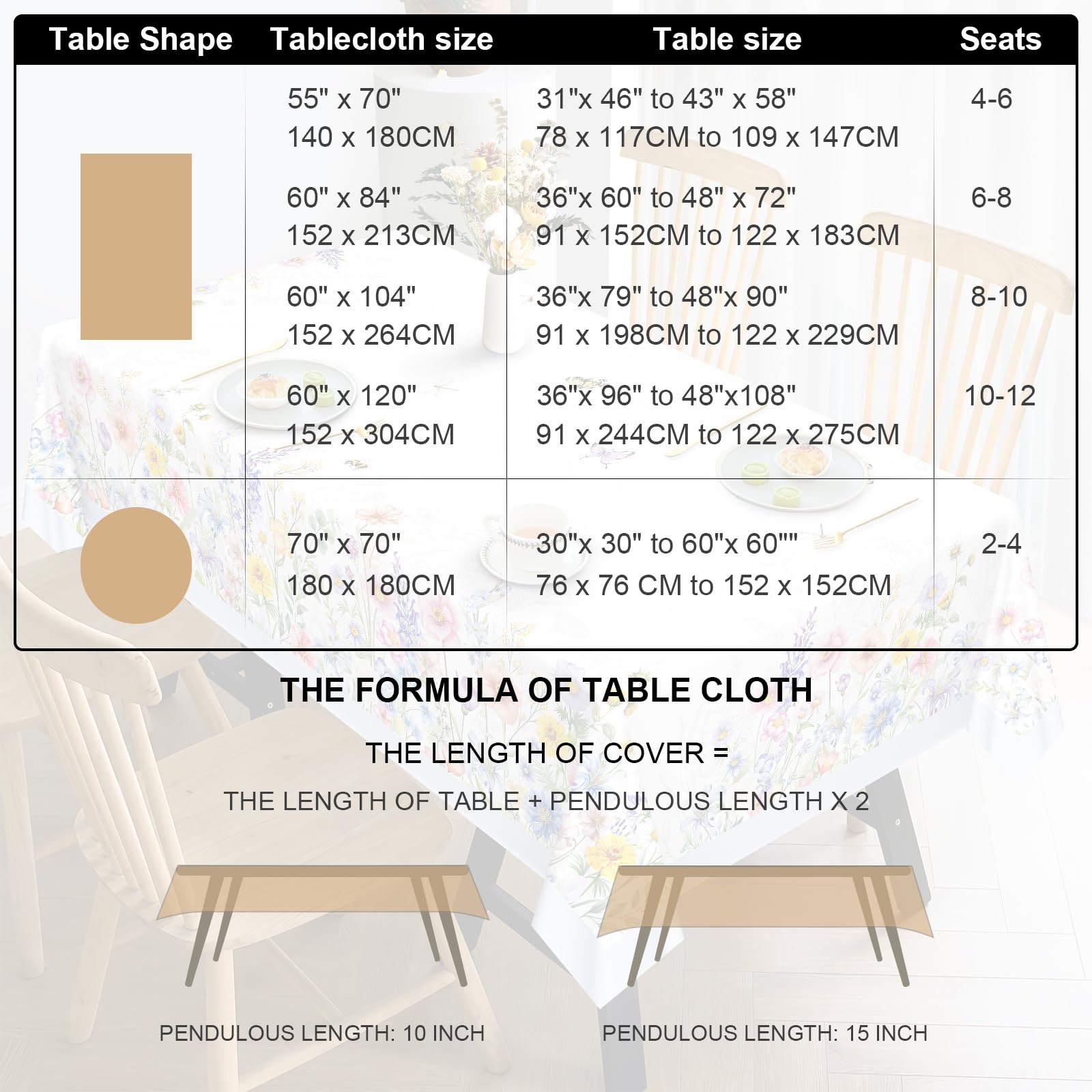 Arquiel Spring Summer Tablecloth Waterproof, Wild Flowers Butterfly Table Cloth Rectangle, Washable Table Cover for Party Picnic Wedding Outdoor Dining Decor (60×104 Inch)