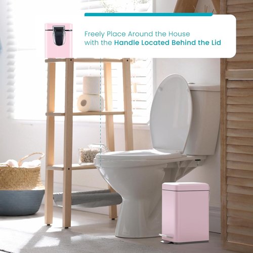 Home Zone Living 1.3 Gallon Bathroom Trash Can - Stainless Steel Wastebasket with Lid & Step Pedal | Matte Pink, Slim Design