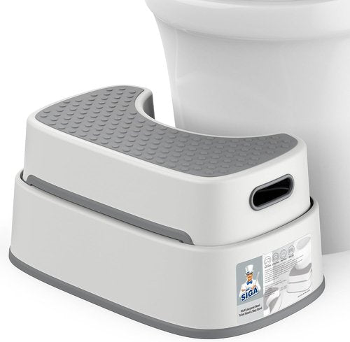 MR.SIGA Toilet Stool - Heavy Duty Anti-Slip Bathroom Step for Adults & Kids | Off-White & Dark Gray