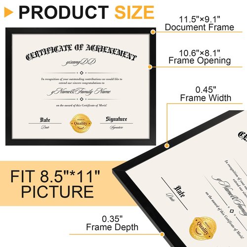 YixangDD 20 PACK Certificate Frames 8.5 x 11, Black Diploma Frame Document Frame with Clear Plexiglass, Picture Frames for Tabletop and Wall Display