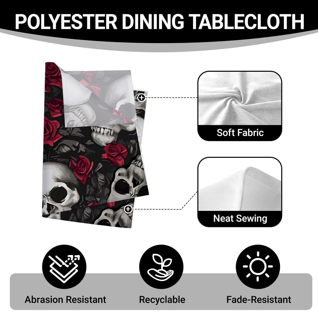 Livcoz Halloween Gothic Skull Rose Square Tablecloth 70 x 70 Inches, Horror Skeleton Red Flowers Decorative Dining Table Cloth, Scary Creepy Floral Dinner Tablecover Picnic Party Decoration