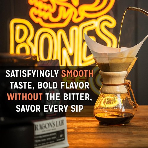 Bones Coffee Company Decaf Highland Grog, Butterscotch Caramel Decaffeinated Flavored Coffee, Medium Roast Low Acid Arabica Beans For Auto drip and French Press Coffee Maker, 12 Oz Ground