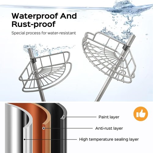 HAMITOR Shower Caddy Tension Pole - 4-Tier Rustproof Bathroom Organizer | No-Drill Adjustable Shelf - 47-123 Inch Silver Gray