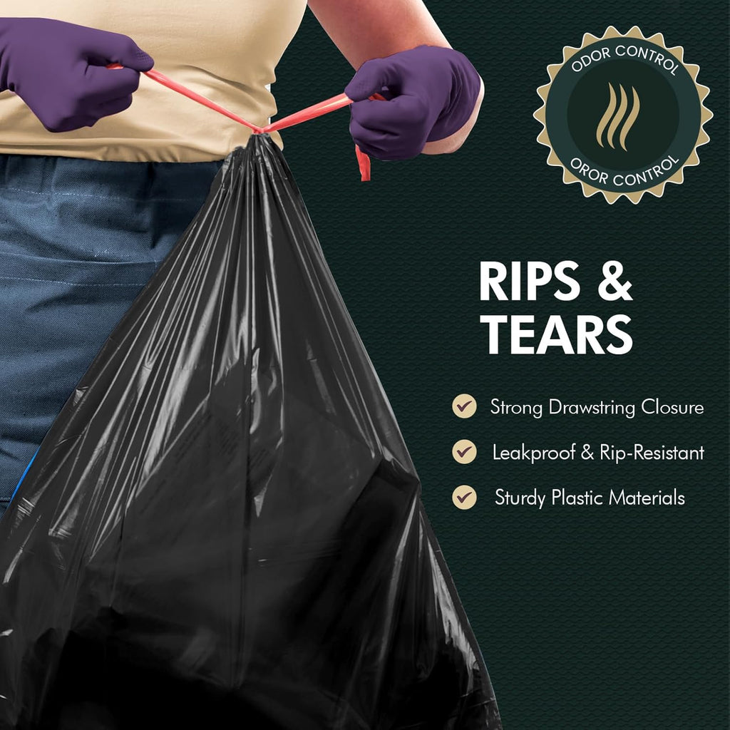 PAMI 30-Gallon Drawstring Trash Bags - Extra-Strong Black Garbage Liners | 8-Pack for Kitchen & Outdoor Use