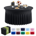 Outpain 6 Pack Black Round Spandex Tablecloth for 60 Inch/5FT Tables - Stretchy Table Cloth with Skirt, Wrinkle-Free Fitted Cloth for Wedding Vendor, Banquet & Graduation Decor (120" Round)