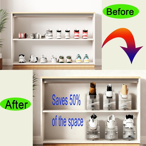 Shoe Slots Organizer for Closet 12PACK Shoe Stacker Adjustable Shoe Slots Organizer Shoe Space Savers Double Layer Stack Shoe Racks for Closet Organization Organizador de Zapatos (Transparent)