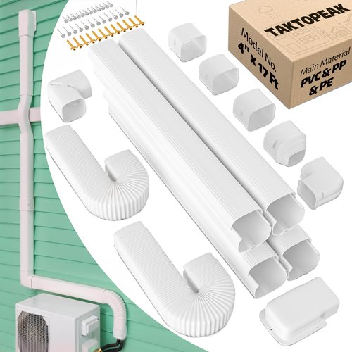 TAKTOPEAK 4'' 17 Ft Mini-split Line Set Covers, Line Hide Cover Kit for Mini Split Air Conditioners and Central AC