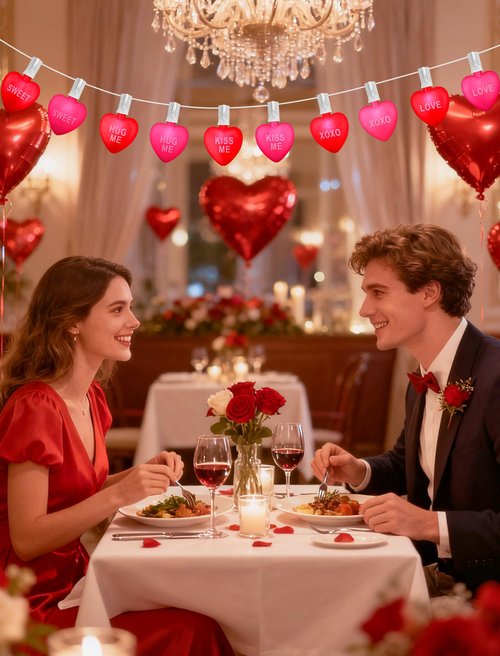 Hobbynors 10.5ft Heart String Lights with 10 LED Red & Pink Hearts, Messages: KISS ME/Love. Connectable, Waterproof Valentine's/Bedroom/Wedding/Dorm/Patio Decor. Plug-in, No Batteries.
