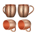 Cocktail Geek Moscow Mule Copper Mugs, Hammered Design, 100% Pure Solid Copper with Riveted Handle, Set of 4