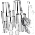 Mwellewm Cocktail Shaker Boston Shaker Set 15 Pcs Professional Bartender Kit Bar Shaker Stainless Steel Drink Shaker Bartending Martini Shaker Tin Mixed Alcohol Shaker Tool for Beginner(Silver)