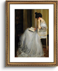 VIYYIEA Gold Framed Canvas Wall Art - Vintage Women Reading Portrait for Living Room & Bedroom | 16x20in